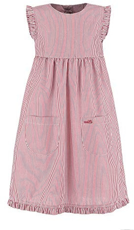modAS Kinder Kleid gestreift mit Rüschen - Mädchenkleid mit Streifen Ringelkleid Streifenkleid in Rot-Weiß Größe 116