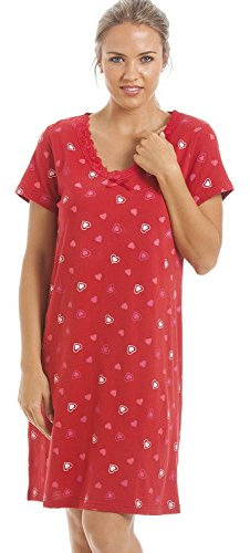 Camille Womens Smooth Soft Cotton Summer Nightshirts 18-20 Red Heart