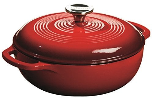 Lodge: 2,84 l / 3 tazones con soporte en hierro fundido y porcelana olla de esmalte/Cazuela roja
