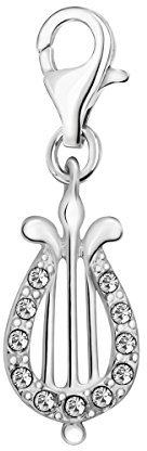 Quiges Charm Anhänger Weiß Zirkonia Musik Instrument Leier 925 Silber mit Karabinerverschluss für Bettelarmband