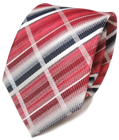 TigerTie Designer Seidenkrawatte in rot karminrot weiss blau kariert