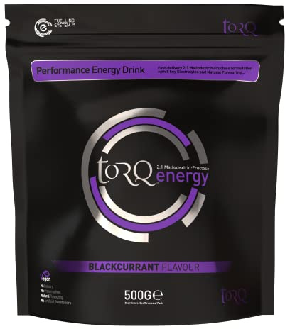 Torq Energy Drink Natural Blackcurrant Isotonic Energy Drink Powder - Electrolyte Powder Energy Drinks High Carbohydrates 30g per 500ml and Sodium - 15 Servings - 500g