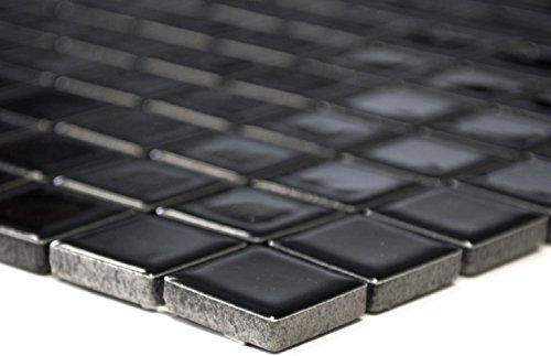 Mosaik-Netzwerk Carrelage de mosaïque carré noir brillant en céramique - Format : 23 x 23 x 6 mm - Dimensions de la feuille : 300 x 300 mm - 1 feuille/mat