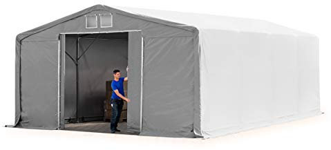 TOOLPORT Lagerzelt Zelthalle 8x8m mit Schiebetor - durchgehende PVC Plane 850 N - Wasserdicht 3m Seitenhöhe