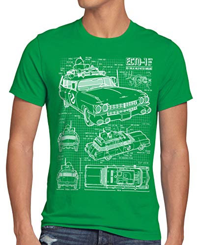 style3 ECTO-1 Blaupause Herren T-Shirt geisterjäger, Größe:M, Farbe:Grün