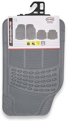 HEYNER® Fußmatten, grau, 4-teilig, für Auto passend zuschneidbar | geruchsneutrales TPR, rutschhemmend durch Noppen an der Unterseite, vorn 71x47,5 cm hinten 43x45 cm, für Fahrer & Beifahrer