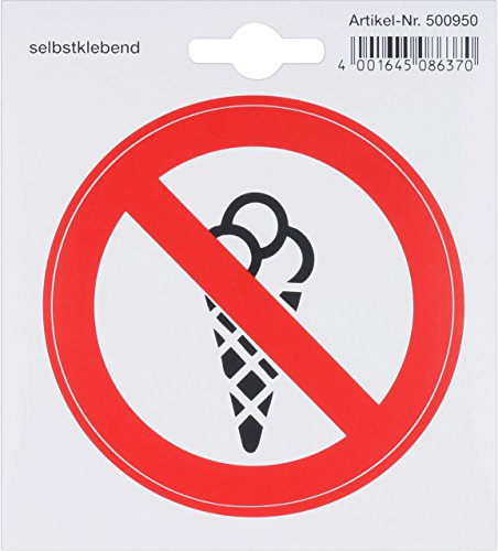 Metafranc Klebesymbol Eisverzehr verboten – Beschilderung | Infoschild – Türschild – Verbotsschild – Verzehrverbot – Gewerbekennzeichnung – 97 mm Durchmesser – als Schild