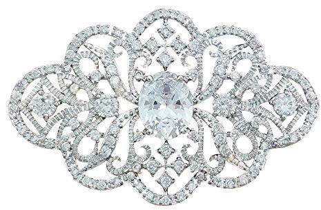 QUKE Damen Modeschmuck Silber-Ton Weiß Strass Zirkonia Kristall Braut Hochzeit Brosche Anstecknadel broschen