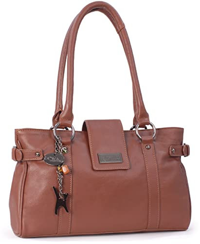 Catwalk Collection Handbags - Damen Leder Schultertasche - Handtasche Mittelgroß für Notizbuch A5 - Martina - Hellbraun
