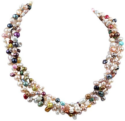 TreasureBay Women’s Multicolour Freshwater Pearl Necklace – Chunky 4-Strand Twisted Statement Necklace, 6-8mm Natural Pearls with Secure Clasp, Gift for Her