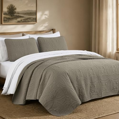 Chezmoi Collection Austin 3-teiliges Übergroßes Tagesdecken-Set, King-Size-Bett, Taupe