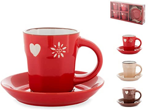 Home 8066700 Tazze Con Piatto Caffè Chalet, Stoneware, Cc 80, 4 Pezzi