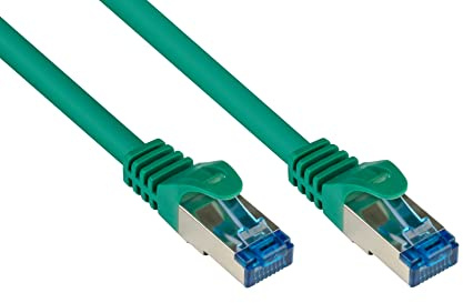 Good Connections Cat.6A Ethernet LAN Patchkabel mit Rastnasenschutz RNS, S/FTP, PiMF, halogenfrei, 500MHz, OFC, 10-Gigabit-fähig (10/100/1000/10000-Base-T Ethernet Netzwerke) - z.B. für Patchpanel, Switch, Router, Modem - grün, 1,5m