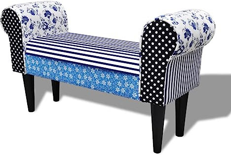 vidaXL Patchwork Sitzbank Country Living Stil Blau & Weiß