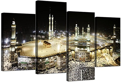 Wallfillers Islamic Mecca Kaaba Hajj Canvas Pictures for Bedroom - Set of 4