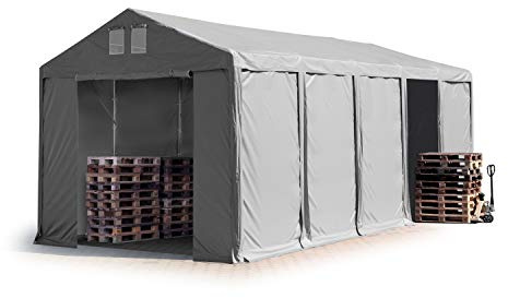 TOOLPORT Lagerzelt Industriezelt 4x10 m Zelthalle mit 3m Seitenhöhe PVC Plane 850 N grau wasserdicht Ganzjahreszelt mit Reißverschlusstor