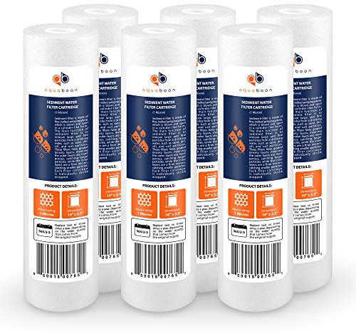 Confezione da 6 filtri per acqua per sedimenti da 1 micron, 25,4 cm, per qualsiasi unità RO standard Aquaboon