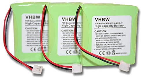 vhbw 3X Akku kompatibel mit Medion Life S63006, S63008, S63022, Slim 500, X680 schnurlos Festnetz Telefon (600 mAh, 2,4 V, NiMH) - Ersatz für 5M702BMX, GP0827, GPHP70-R05