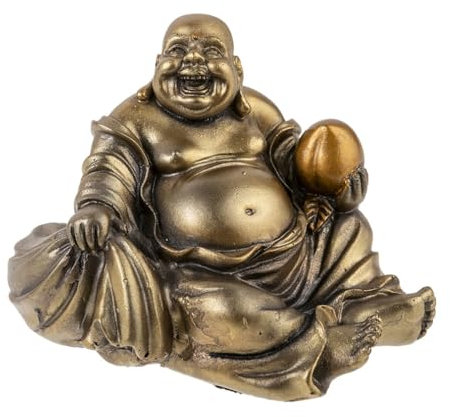 lachineuse - Sitzende lachende Buddha-Statue - 10 cm große Buddha-Statue aus Bronze - Chinesisches Deko-Objekt für Inneneinrichtung, Wohnzimmer, Büro - China Asien Geschenkidee