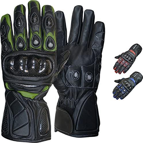 German Wear Motorradhandschuhe aus Kalbsleder Biker Handschuhe mit Knöchelprotektor, Wildleder-Handfläche, verstellbarem Klettverschluss für Motorrad, Motocross & Outdoor