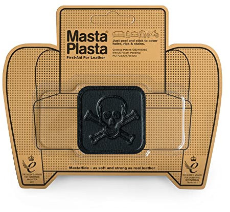 MastaPlasta Selbstklebende Premium Leder Reparatur Patch - Schwarz Pirat 5cm x 5cm. Sofortige Polsterung Qualität Patch für Sofas, Autositze, Jacken, DIY