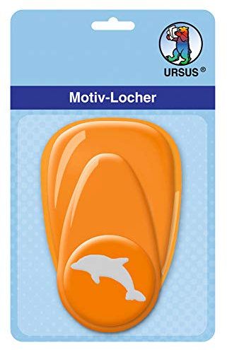 Ursus 19480022 - Motivlocher mit Hebel mittel, Delphin, orange, ausgestanztes Motiv ca. 25,4 mm, aus Kunststoff mit Metallstanze, geeignet für Grammaturen von 160 220 g /qm
