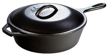 Lodge L8CF3 Padella Rotonda in ghisa Pre-stagionata con Coperchio, 2,84 Litri, Nero, 27 cm