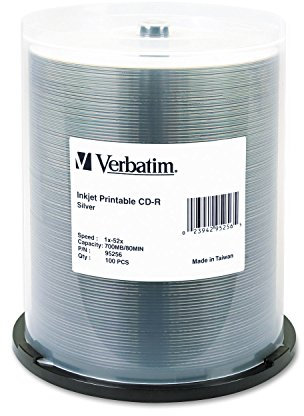 Verbatim CD-R 700MB 52X Silver Inkjet Printable Recordable Media Disc - 100pk Spindle