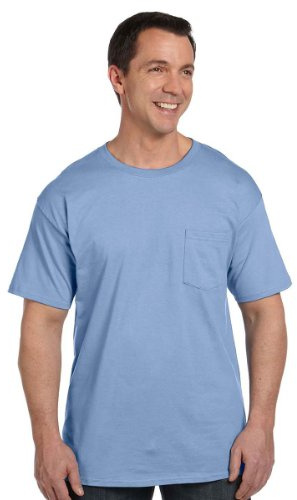 Hanes mens BeefyT 100% Cotton TShirt with Pocket(5190)-Light Blue-XL