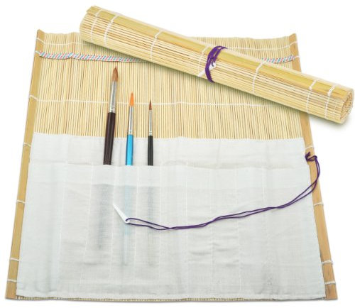 Bambus-Pinseltasche Rolltasche Maltasche | mit 10 Fächern | 33 x 36 cm ?