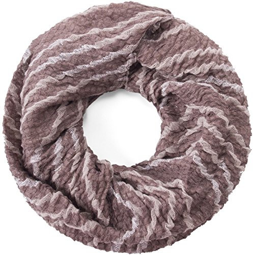 Compagno Damen Schal Loop mit Kontrastgarn Welleneffekt Loopschal Rundschal, SCHAL Farbe:Hellbraun