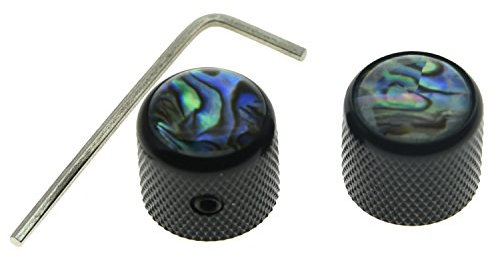 KAISH 2er-Set Schwarze Telecaster-Gitarrenknöpfe mit Abalonen-Oberseite, kuppelförmig, Bass-Knöpfe mit Schraubenset