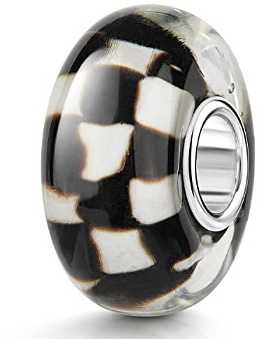 MATERIA by Matthias Wagner Glas Bead Anhänger schwarz weiß Schachbrett für European Armband 1007