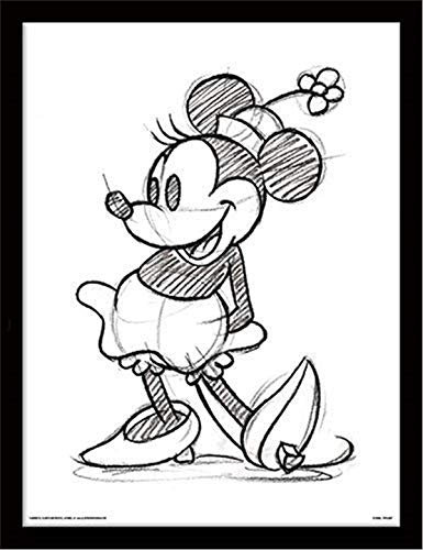 Pyramid International FP11130P-PL Minnie Mouse (Sketched Single) gerahmter Druck, 250 GSM Paperwrap MDF, Mehrfarbig, 44 x 33 x 4 cm