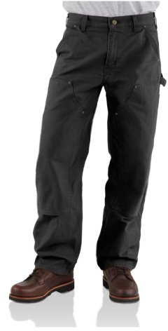 Carhartt Pantalon de travail utilitaire coupe ample en toile de canard délavé double devant pour homme, noir, 33W x 36L