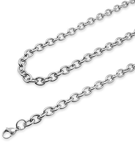 Soul-Cats Gliederkette Edelstahl Halskette Set Königskette, Größe: 8 mm, Auswahl: Kette 55 cm + Armband, Farbe: Silber