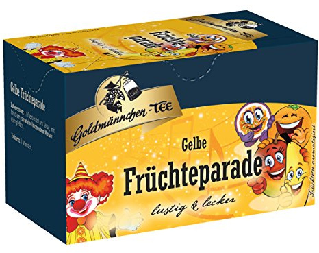 Goldmännchen Tee gelbe Kinder Früchteparade, Früchtemischung, 20 einzeln versiegelte Teebeutel
