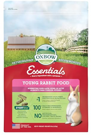 Oxbow Essentials Rabbit Food, Young Rabbit, Made with Oxbow Timothy, Pet Food Pellets for Bunnies, Small Animal Pet Products, Made in USA, High Fiber Bunny Supplies, 10 lb. bag