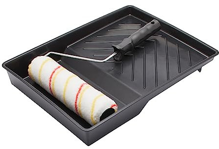 Fit For The Job Lot de 3 pièces Rouleau 225mm pour peinture artisanale de peinture-émulsion sur murs et plafonds - Manchon à poils moyens pour surfaces lisses et semi-lisses avec monture et bac
