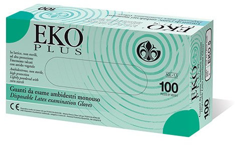 EKO Plus EKO7 Guanto Monouso in Puro Lattice di Gomma Naturale, Non Sterile, Misura M, 10x100 Pezzi, Totale 1000 Pezzi