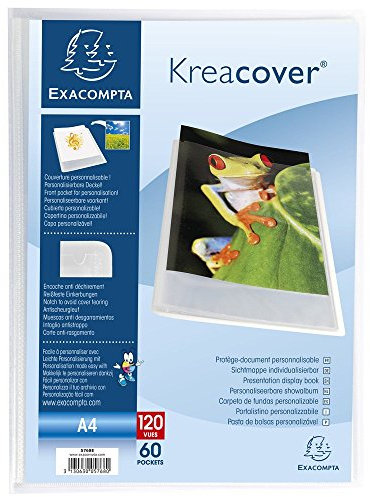 Exacompta - Réf. 5768E - 1 Protège-documents Kreacover Chromaline - 60 pochettes cristal lisse - 120 vues - pour A4 - dim 24 x 32 cm - couverture en polypro semi-rigide - couleur incolore