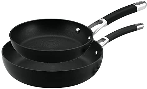 Circulon Premier Professionelles Pfannenset Induktion - Bratpfanne 2er Set - Antihaft Pfanne - Edelstahlgriff mit Soft Grip - Spülmaschinenfest - Hartanodisiertes Aluminium, Kochgeschirr Schwarz