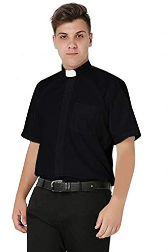 IvyRobes Clergy Shirt Men Priest Clerical Shirts Short Sleeves with Free Slip-in Tab Collar 3 Colors