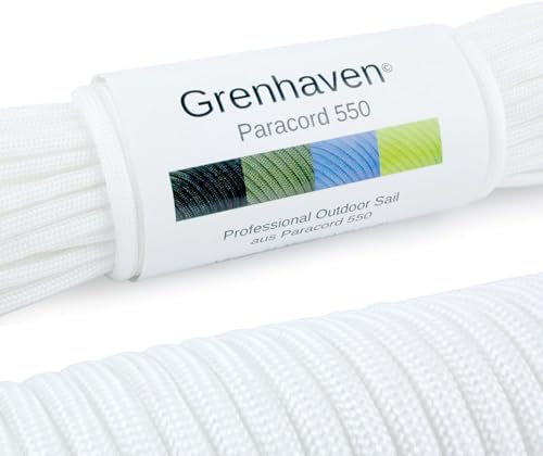 Grenhaven Paracord 31 Metros Soporta 250 kg Cuerda de Paracaídas para Kit de Supervivencia, Trenzado Manual de Bricolaje, Camping, jardinería, 7 Resistentes Hebras NO Apta para Escalar, Blanco