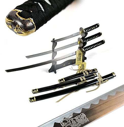 Töte Bill Hattori Hanzo Schwert Daisho - 3er Samurai Set Mit Katana, Wakizashi & Tanto - Edelstahl Metall Für Deko