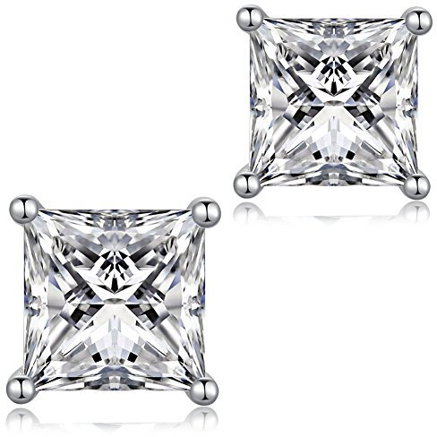 Herren Ohrstecker Silber 925 Männer Sqaure Diamond Earrings Ohrstecker Quadrat Zirkonia Herren Ohrringe Diamant Männer Ohrringe Silber Diamant Eckig