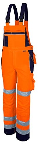 Qualitex Warnschutz-Latzhose Arbeits-Hose PRO MG 245 - orange/Marine - Größe: 24