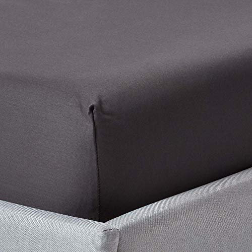 HOMESCAPES Extra hohes Luxus Spannbettlaken 180x200 cm anthrazit, Satin-Spannbetttuch, 100% ägyptische Baumwolle, Bettlaken mit Gummizug Fadendichte 1000