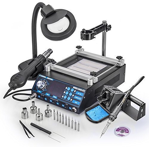 New & Improved X-Tronic Model 5040-XR3 All in One Hot Air Rework Soldering Iron Station with Preheater. Now Includes Plug & Play Hot Air Gun with Iron Holder & Sponge Cleaner