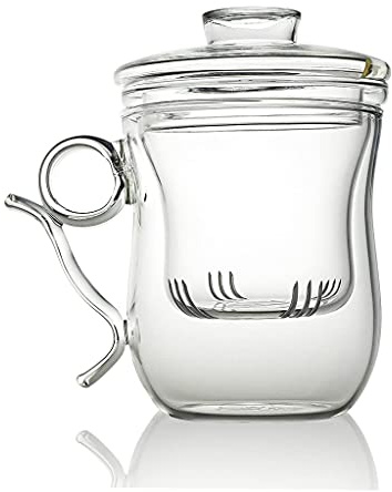 The Exotic Teapot Glass Infuser Mug Cup, 350ml | Removable Filter Strainer for Loose Tea, Ultra Clear Glass Mug, Drip Catcher Lid